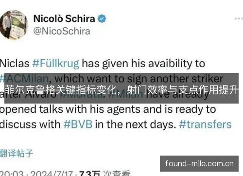 菲尔克鲁格关键指标变化，射门效率与支点作用提升